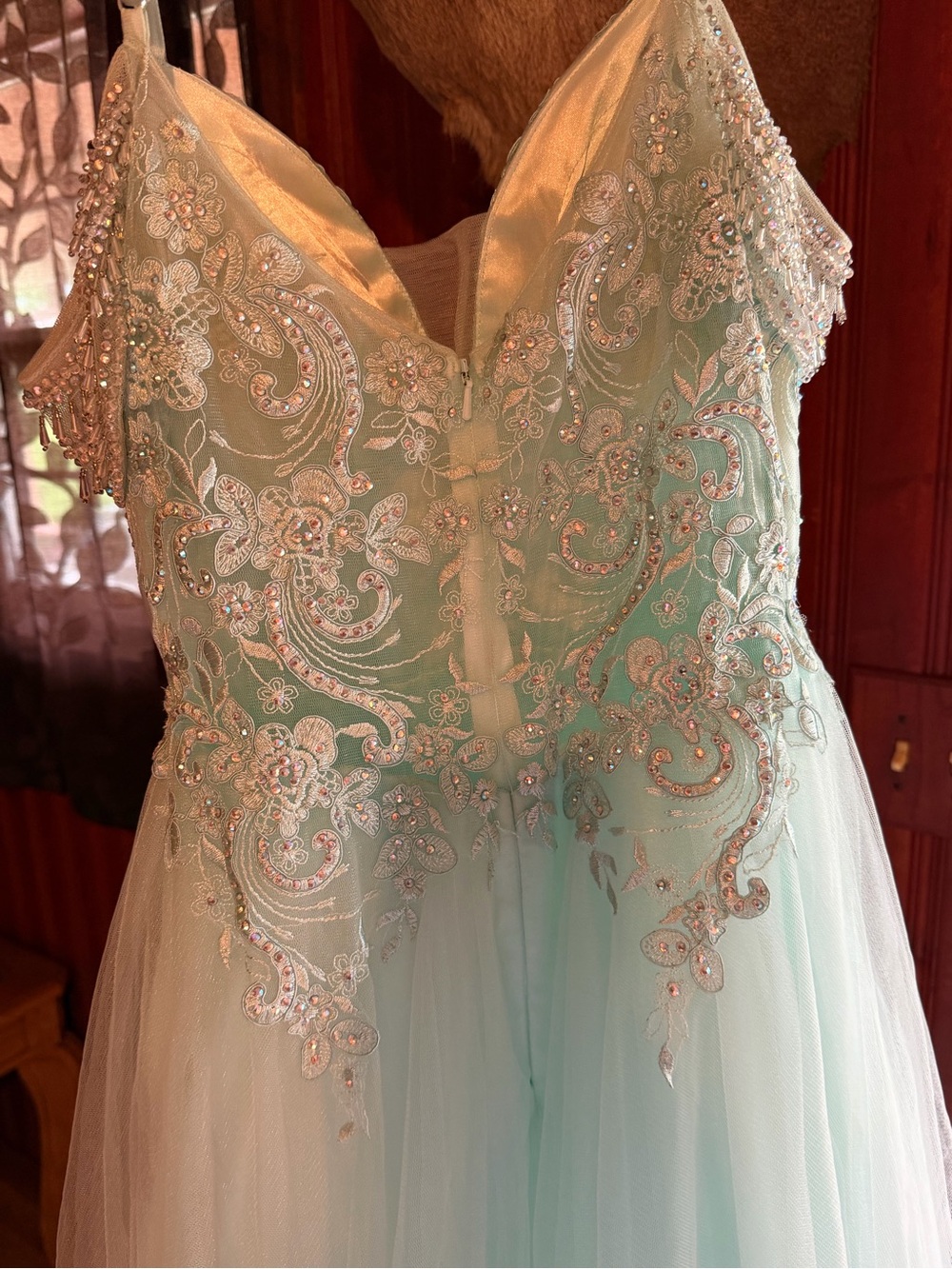 Light Mint Tulle Dress with Embellished Bodice - Picture 5 of 7